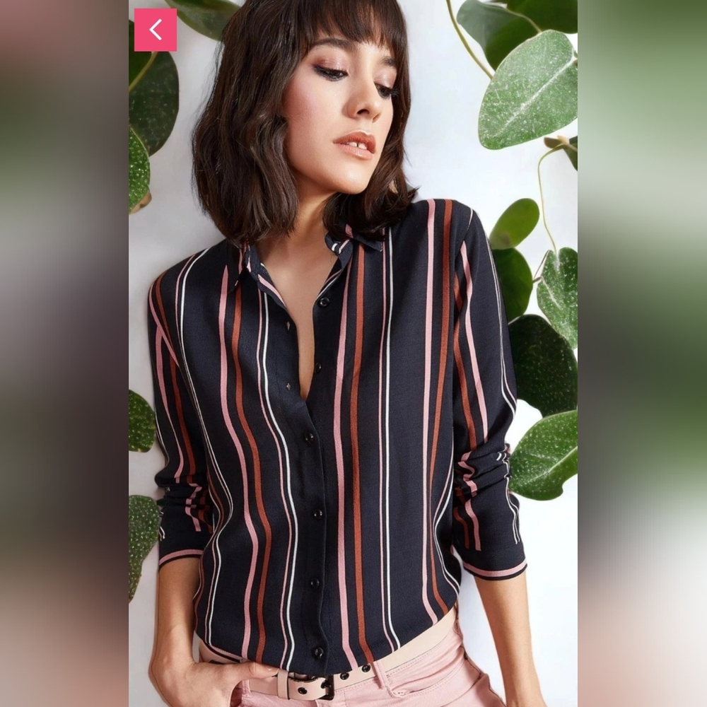 Topshop Black and Red Striped Blouse
